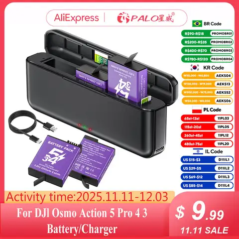 DJI Osmo Action 5 Pro 배터리 용 2250mAh 배터리 + Action 5 Pro Action 4 Action 3 스포츠 카메라 액세서리 용 3 슬롯 충전기