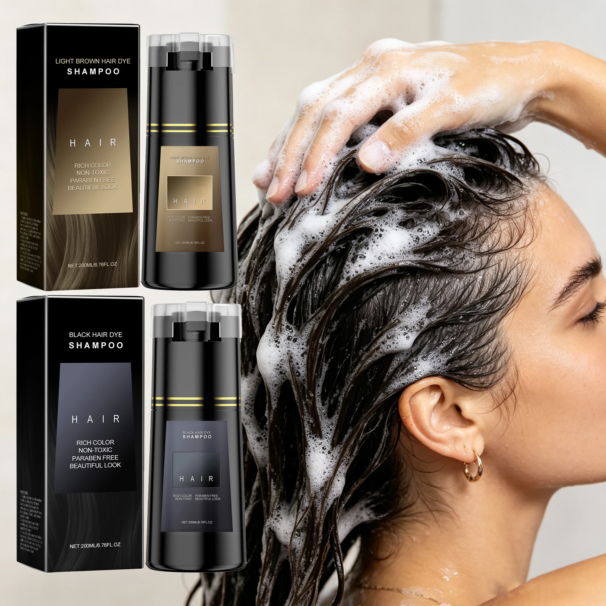 200 ml Kräuter-Haarfärbeshampoo, nährt die Kopfhaut, nicht reizend, einfaches Färben, perfekte Abdeckung von grauem Haar, langanhaltender Effekt, stärkendes, modisches Haarfärbeshampoo