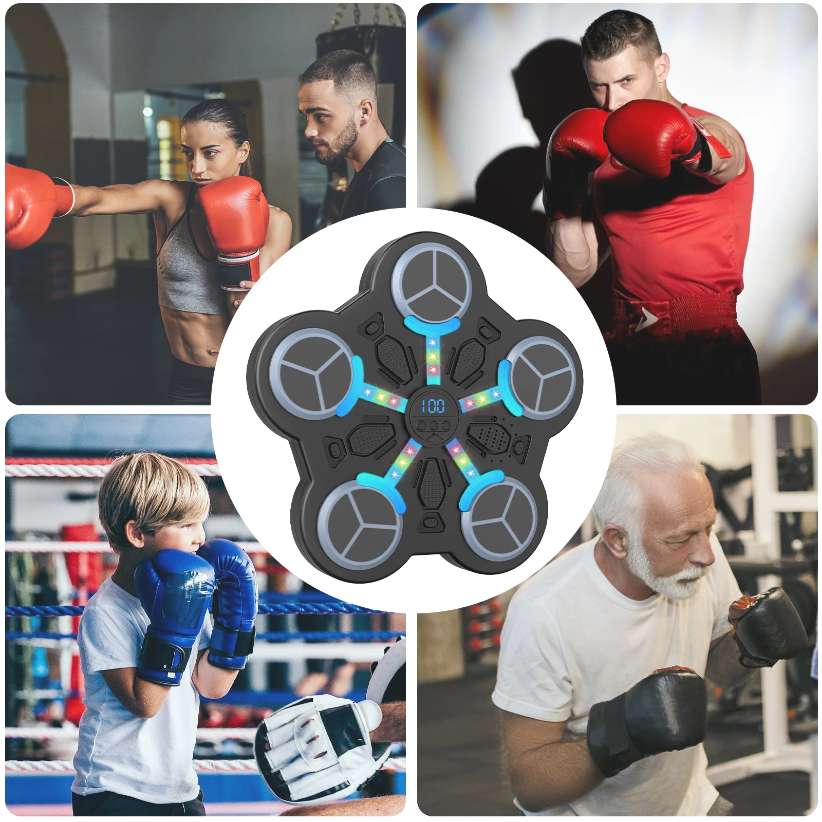 Kids Smart Bluetooth Boxing Training Machine, Wall Mount Punching Trainer with 3 Speed Modes, 3 Volume Levels, Sync Rhythm Lights, Dynamic Music & Digital Score Counter for Kids Indoor Exercise A4a13b42610d342cfaac997c96d02c0abx