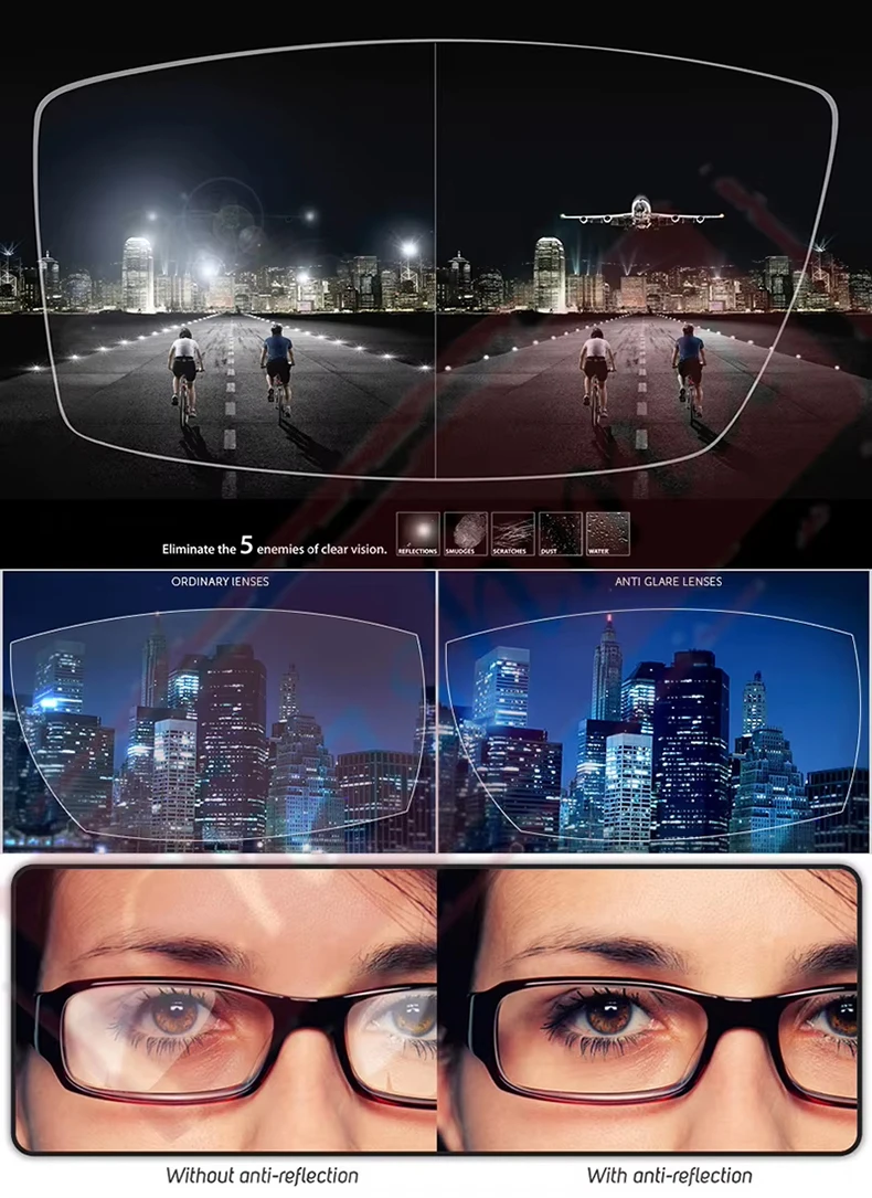 Chashma Brand Myopia and Reading 1.61 Index M 8 Clear Lens Eyes Optical Glasses Custom Make Prescription Colored Lenses