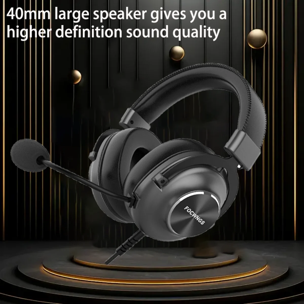 سماعة رأس فوق الأذن، ميكروفونات قابلة للفصل، سماعات أذن كبيرة، صوت ستيريو للفيلم، سماعة رأس سلكية للألعاب 3.5 ملم للكمبيوتر الشخصي/PS