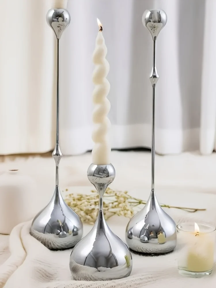 3-teiliges Kerzenhalter-Set im europäischen Stil aus silbernem Metall, elegante Tischkerzenständer-Dekoration für Weihnachten, Halloween, Ostern, Thanksgiving, Hochzeit, Party, Zuhause, Hotel,