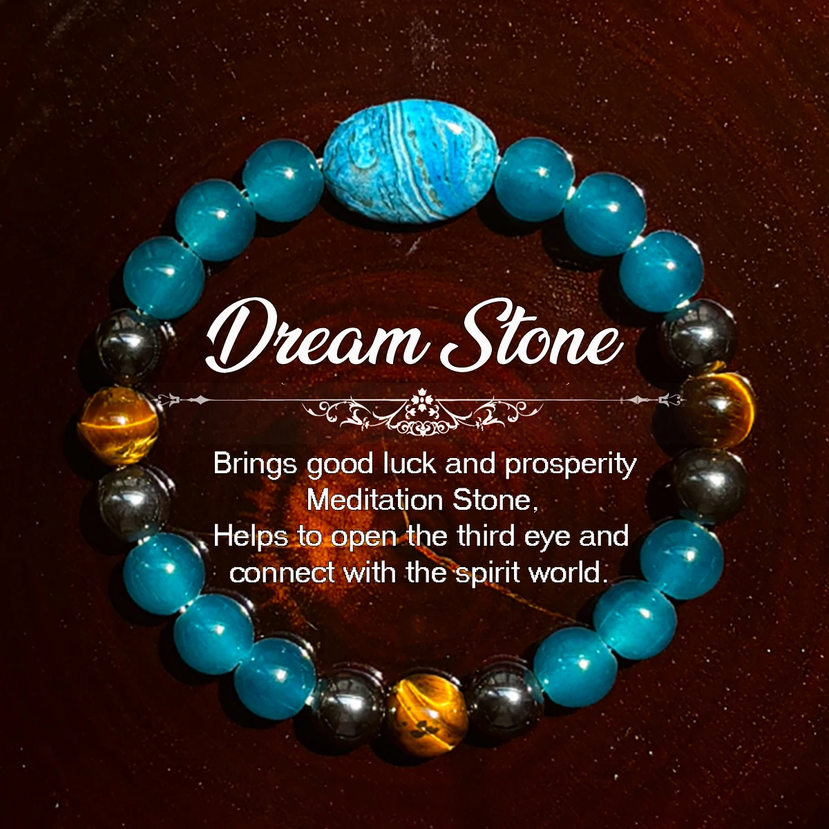 1pc/dream stone bracelet, handmade with natural tiger eye stone and blue apatite, suitable for men and women, bohemian style med