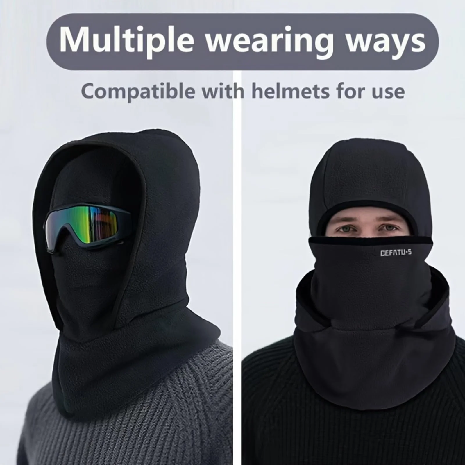 Winter Thermal Fleece Balaclava Face Mask, Windproof Breathable Full Face Cover Neck Gaiter, Multi Ways Wear Helmet Compatible Head Cover for Skiing, Motorcycling, Running, Fishing, Outdoor Working