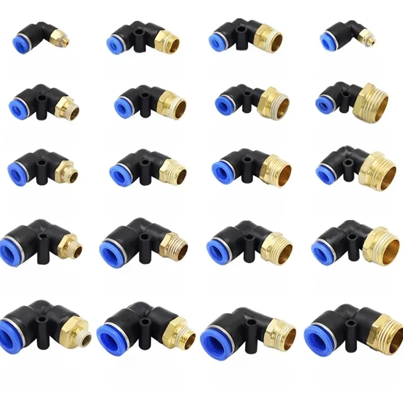 Connecteur d'air pneumatique PL 4 6 8 10 12mm, filetage 1/8 r1/4 "3/8" 1/2 ", raccords d'air coudés de trachée, connecteur rapide pour tuyau, 20/50/100 pièces