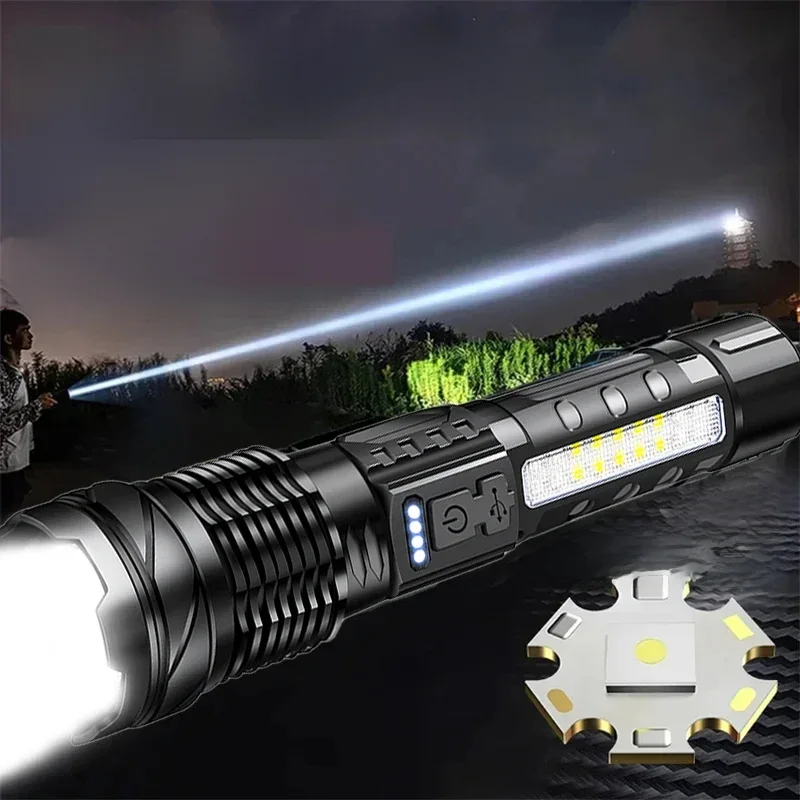 Lampe de poche LED Laser blanc haute puissance, batterie intégrée, Rechargeable par USB, torche tactique à lumière forte, lampe de Camping en plein air et de randonnée