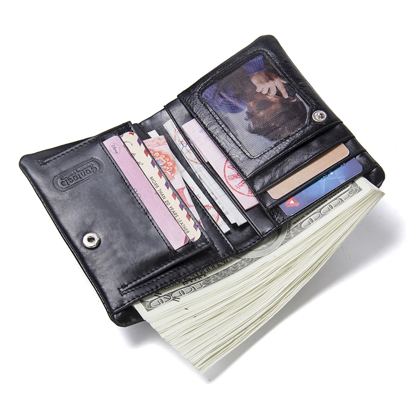 CONTACT'S New Classical Genuine Leather Wallets Vintage Style Men Wallet Fashion Brand Purse Card Holder Money Clip Men's Bags