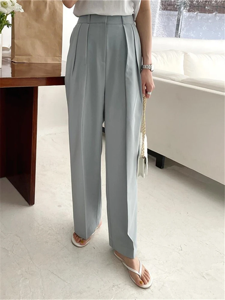 Colorfaith New 2022 Wide Leg Straight High Waist Office Capris Spring Summer Women\'s Suits Pants Ankle-Length Trousers P1702