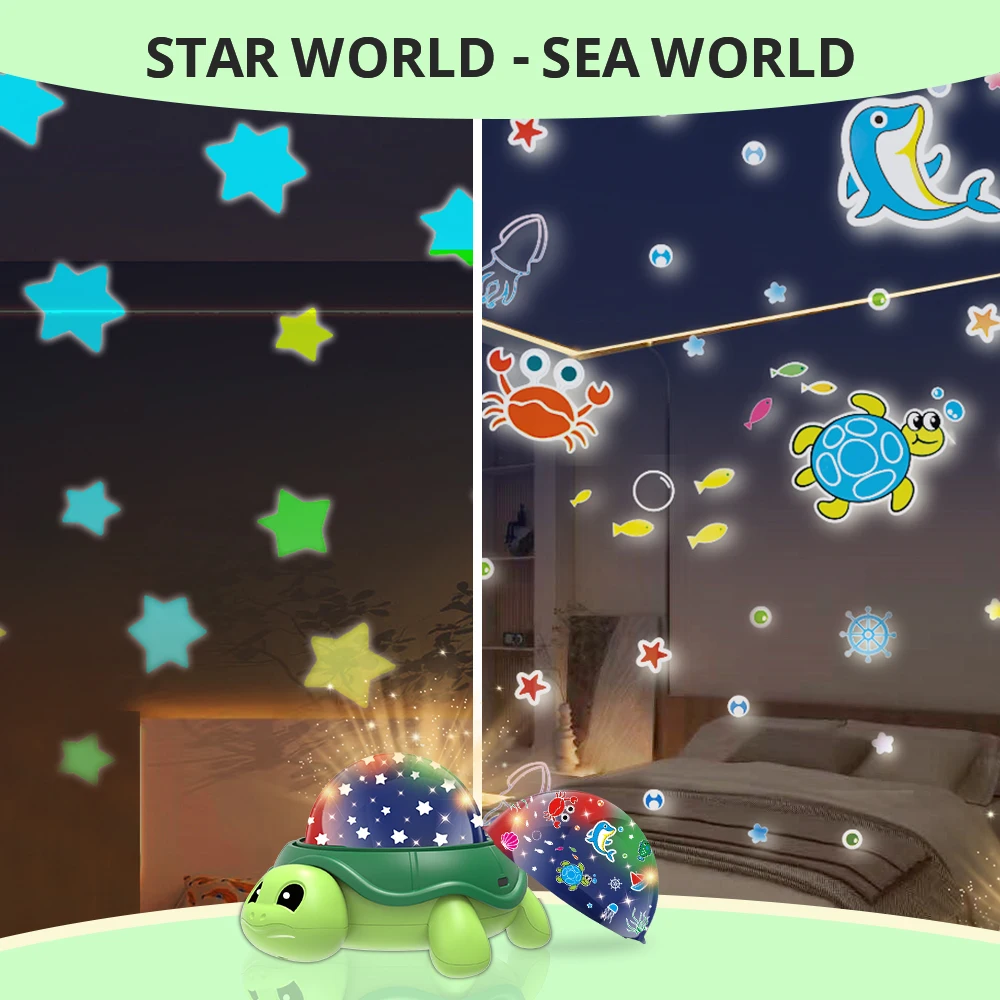 Luz de cielo estrellado de tortuga de buena suerte, proyector de estrellas, luz nocturna para niños, juguetes de regalo de rotación de 360 grados