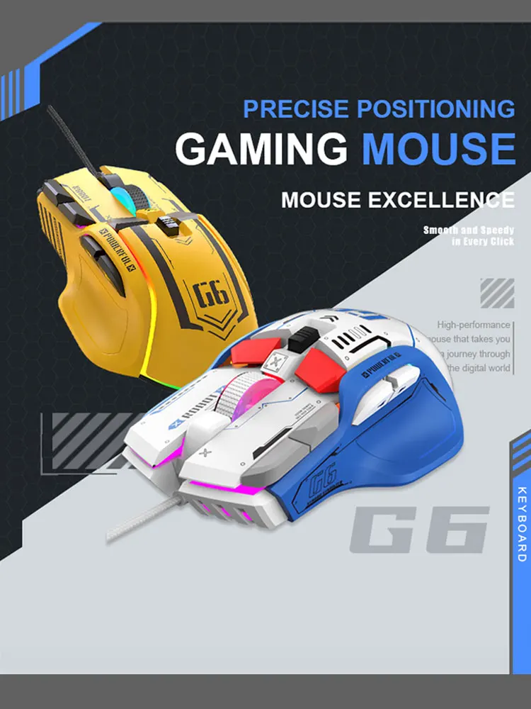 SUNSONNY G6 mechanical mouse wired Bluetooth 2.4G wireless three-mode gaming e-sports mouse desktop computer laptop armor RGB