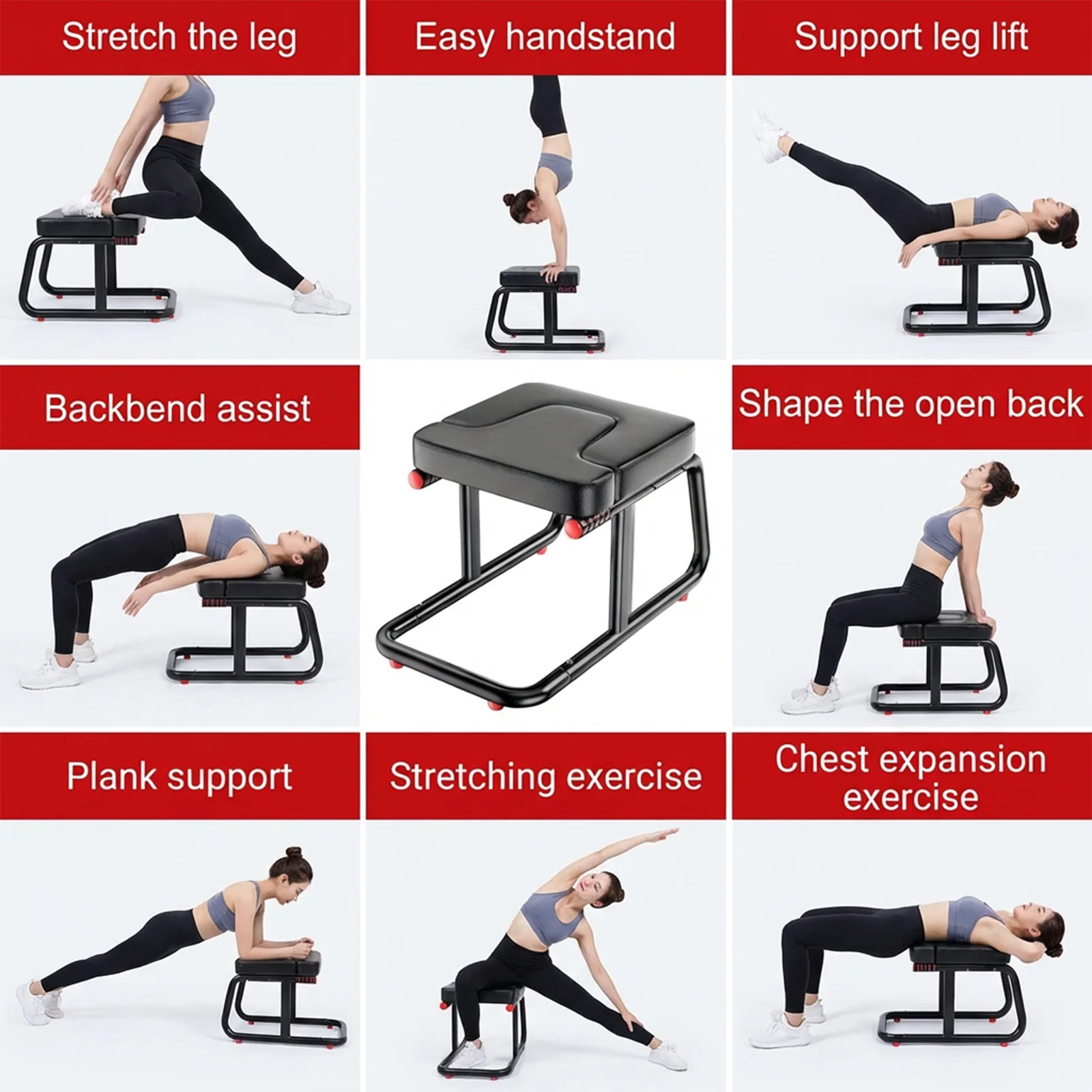 Tabouret d'inversion pour yoga : Double poignée, base antidérapante (150 kg). Inversions, planches, étirements. Coussin en mousse HD/PU, facile à nettoyer. Compact. Configuration en 4 étapes. Renforce le tronc central, stimule la circulation. # équipement de yoga # équipement de fitness