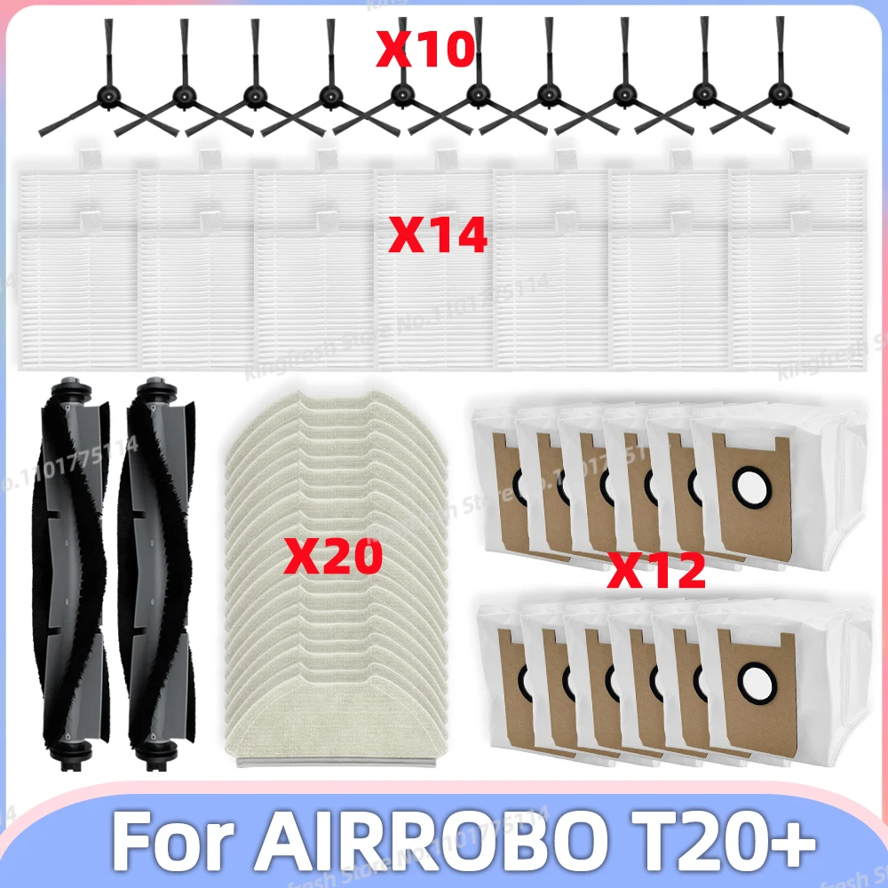 Fit For AIRROBO T20+ Plus Vacuum Parts Main Roller Side Brush Hepa Filter Mop Cloth Pad Dust Bag Accessories