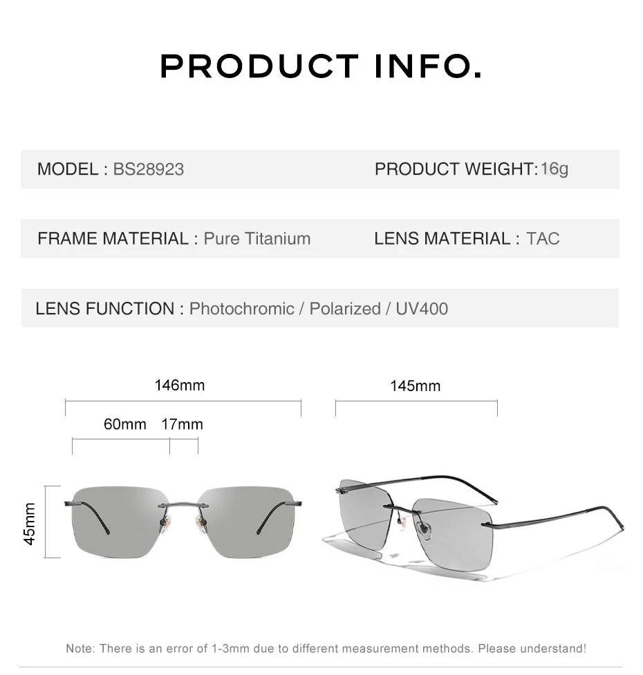 CAPONI reines Titan photo chrome Sonnenbrille randlos polarisiert fahren Herren Sonnenbrille ultraleichte UV400 Marken schirme bs28923 – Detail 11