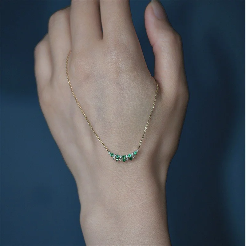 925 sterling silver Plating 18K Gold White Green Zircon Pendant Necklace for Womern Vintage High Quality Jewelry