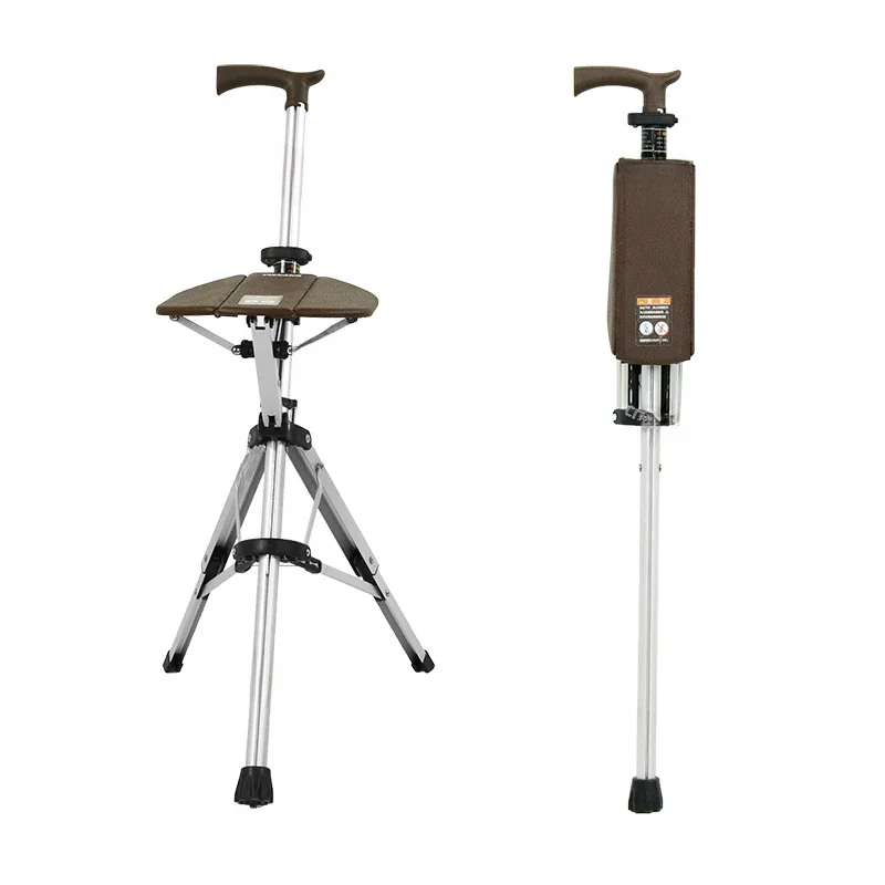 High Quality Aluminum Alloy Foldable Walking Cane Stick With Seat Adjustable Elderly Crutch Chair With Stool