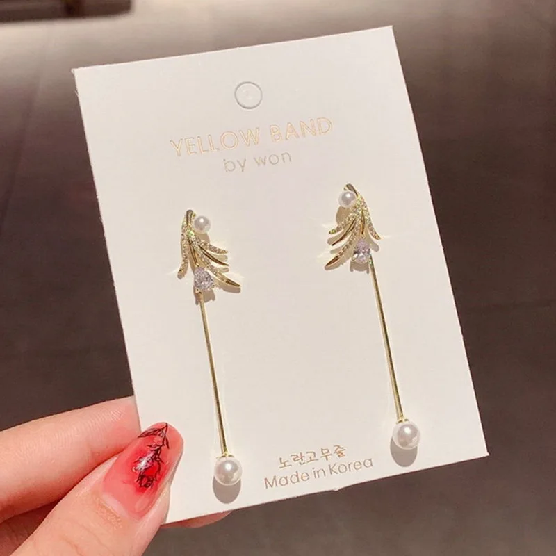 Exquisite Perlenmond-Asymmetrische Wassertropfen-Ohrringe für Frauen, Koreanische Mode Schmetterling Blumen Zirkon Ohrringe Hochzeitsschmuck – Detail 16