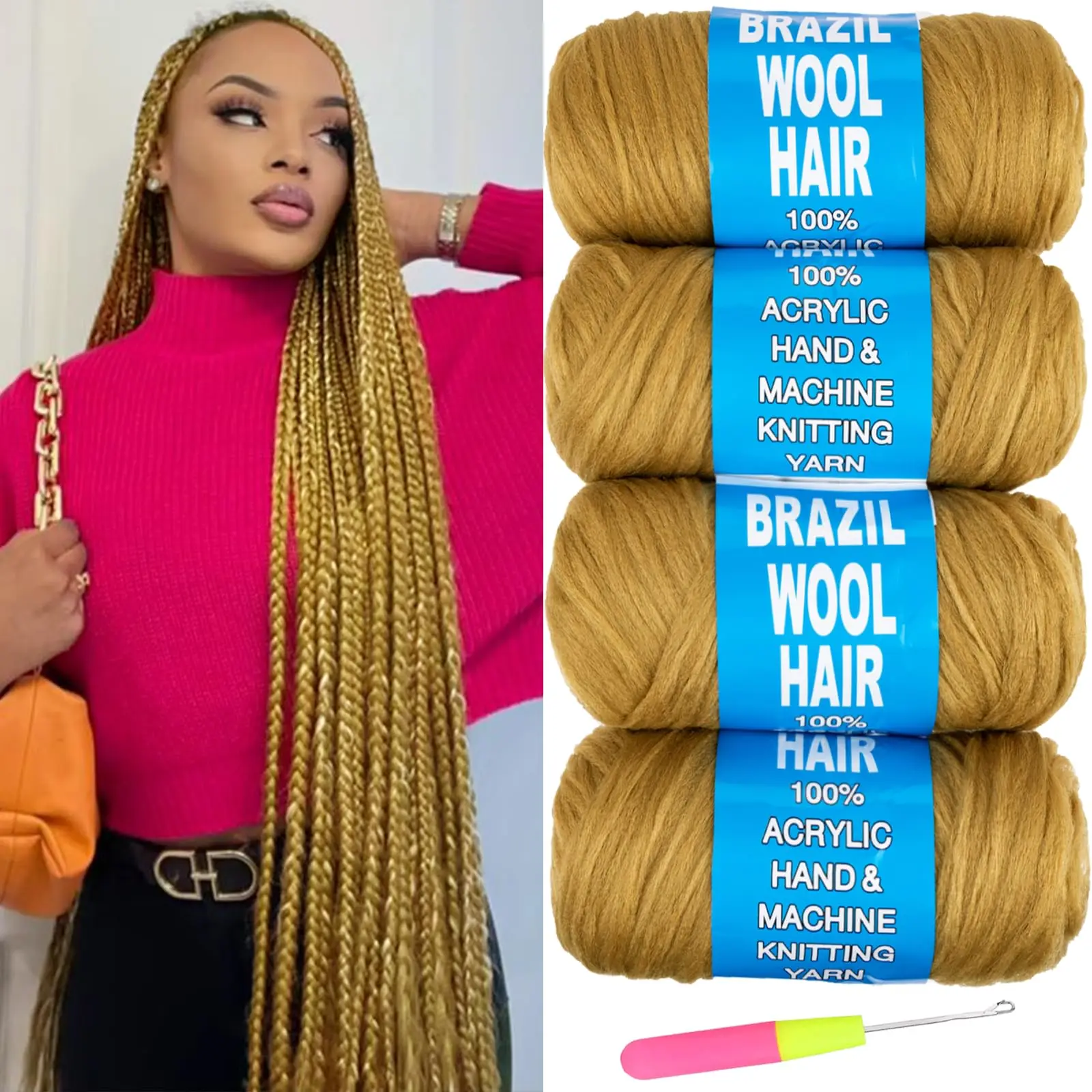 Brazilian Eco-Friendly Synthetic Wool Hair Extensions for Braiding, Ideal for Women's Senegalese Twists and Faux Locs Styles 50m