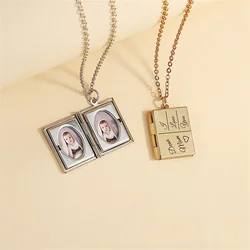 Personalized Couple's Book Hide Photo Box Pendant Frame Locket Open Charm Pendant Engraved Name Necklace Jewelry Gift For Women