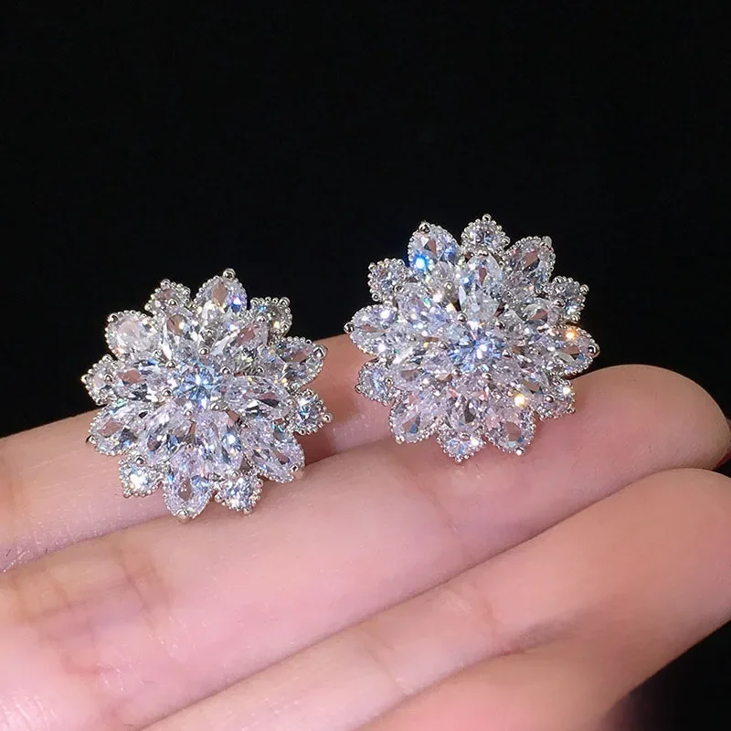 Süße große aaaa bling Zirkonia Silber Nadel Ohr stecker modische Blume Ohrring für Frauen Schmuck