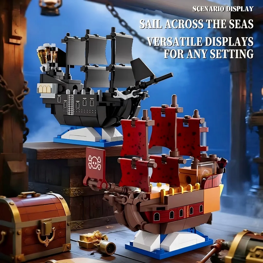 DIY Mini Pirate Ship Model Building Blocks MOC Creative Black Pearl Bricks Assembly Boat Construction Toy Kids Birthday Gift