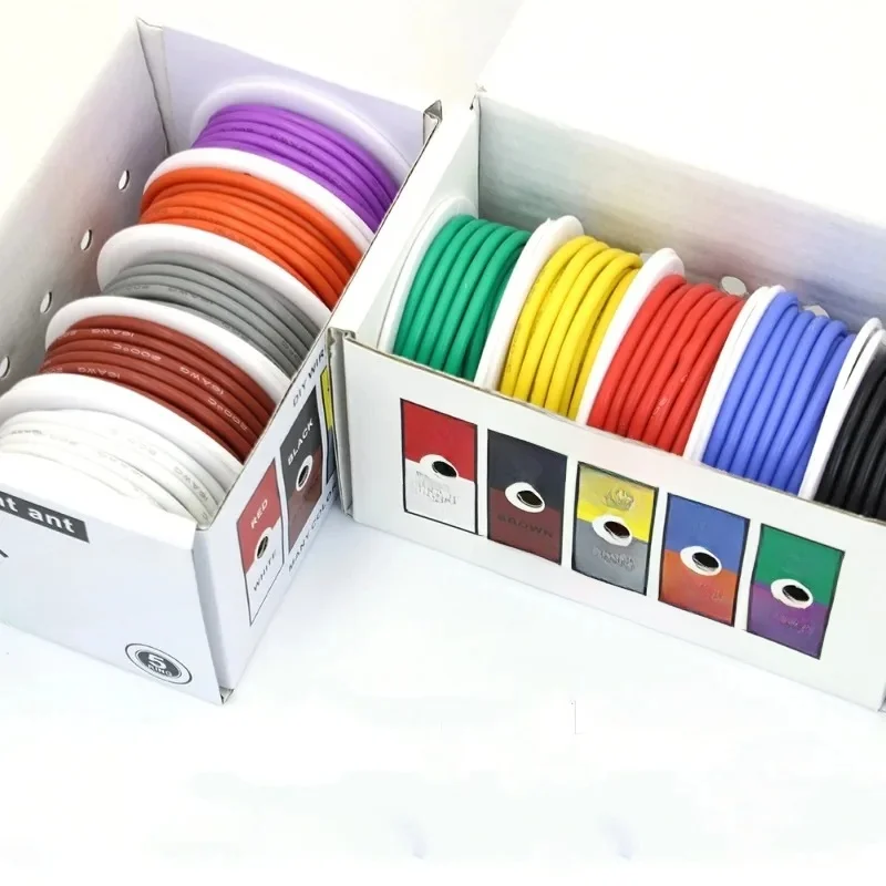 Kit de mélange de 5 couleurs) fil de Silicone Flexible résistant à la chaleur 30/28/26/24/22/20/18/16AWG câble toronné fil de cuivre étamé électrique