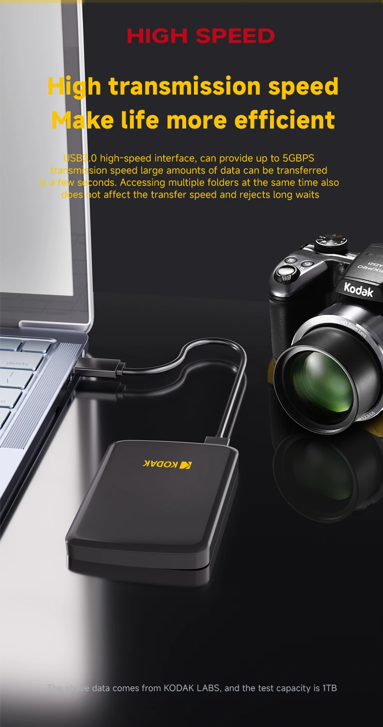 Kodak P150 Tragbare Externe Festplatte 500GB 1T USB3.0 Leichtgewichtige PHDD für PC Tablets PS5 XBOX Laptop Desktop – Detail 5