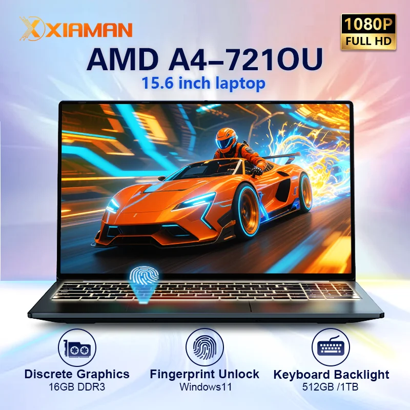 

Xiaman 15.6 inch Gaming Laptop Computer AMD A4-7210 MX350 Discrete Graphics Notebook PC Fingerprint Unlock Laptops Windows 11