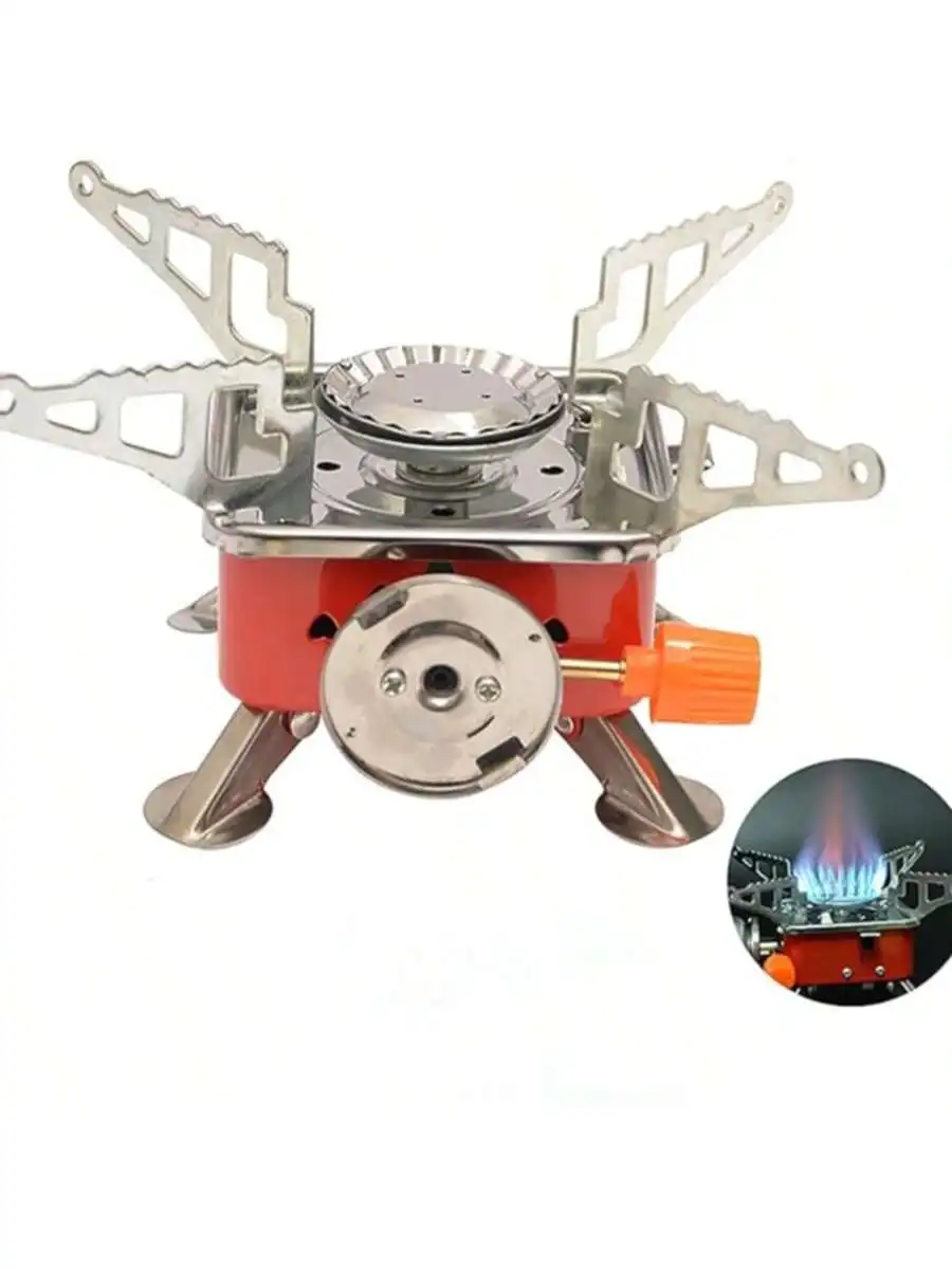 Estufa portátil con ignición piezoeléctrica a prueba de viento Mochila Estufa Mini quemador con diseño a prueba de viento Potente potencia de fuego Estufa de gas para acampar Estufa portátil plegable