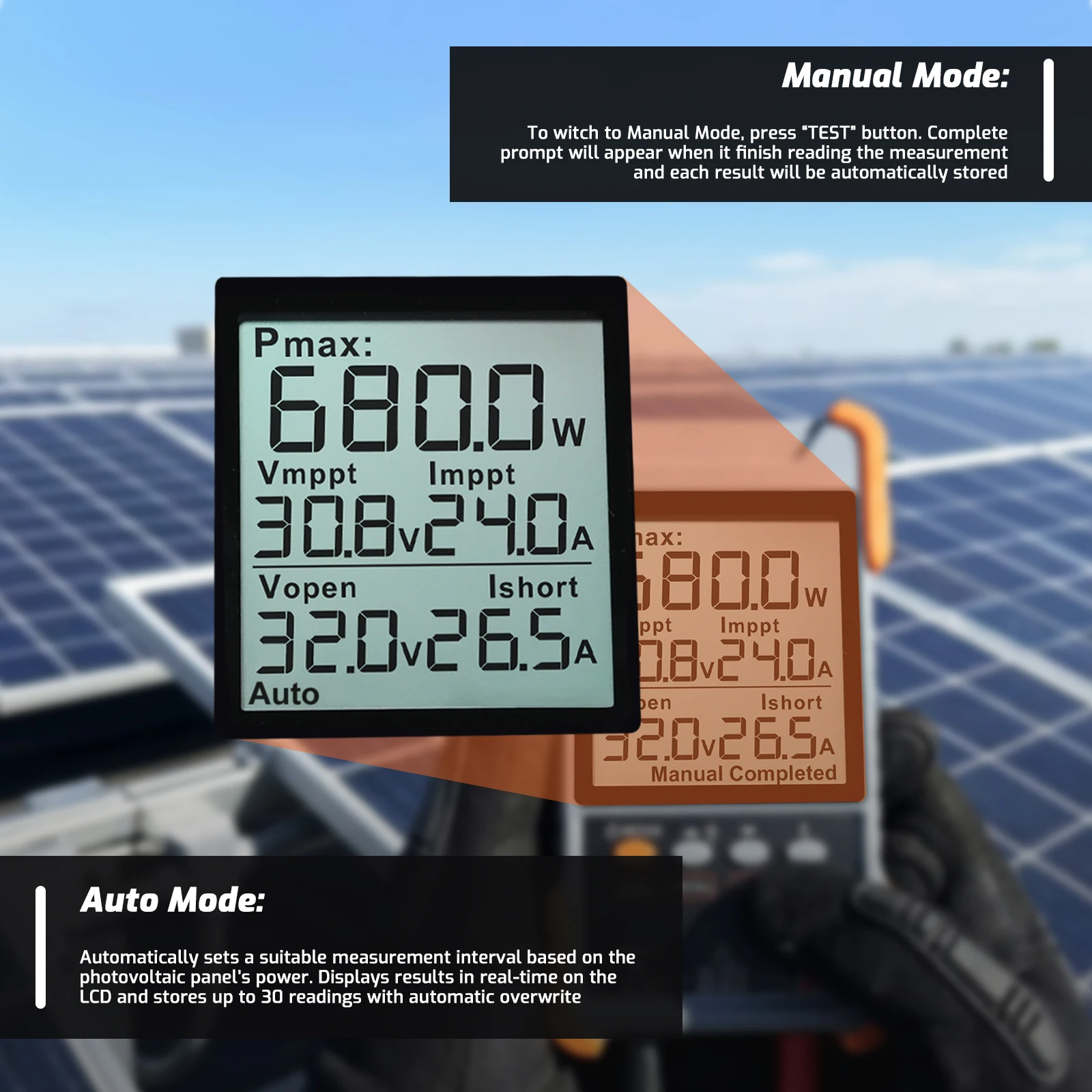2000W MPPT Solar Panel Multimeter 90V 40A High Precision PV Power Meter Tester Rechargeable Battery Solar Tester