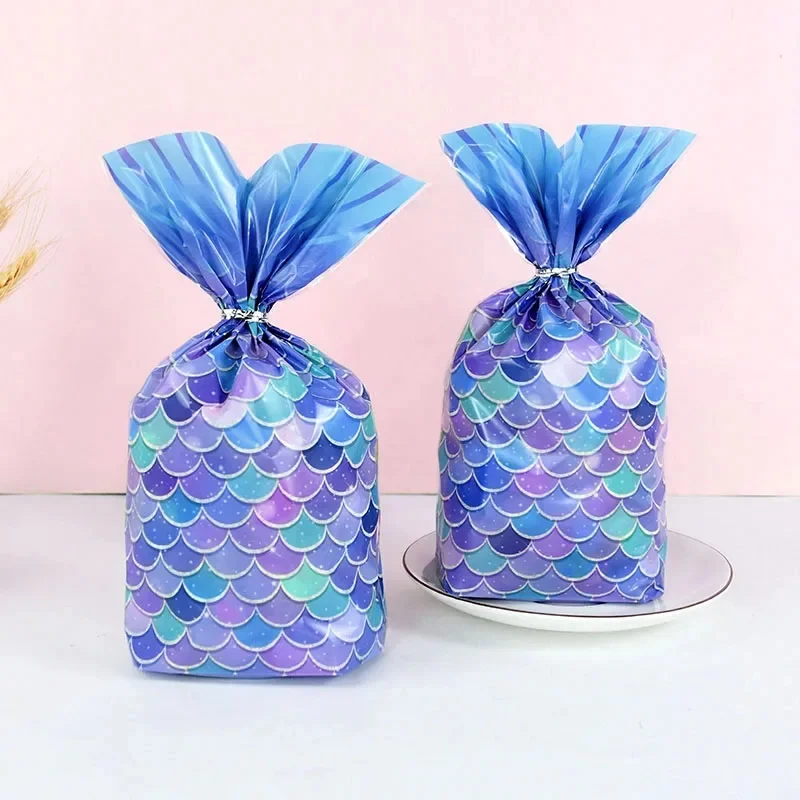 25/50 stuks zeemeerminstaart plastic geschenkzakken snoep koekje verpakking zak zeemeermin traktatie tas meisje verjaardagsfeestje decoratie baby shower - afbeelding 2