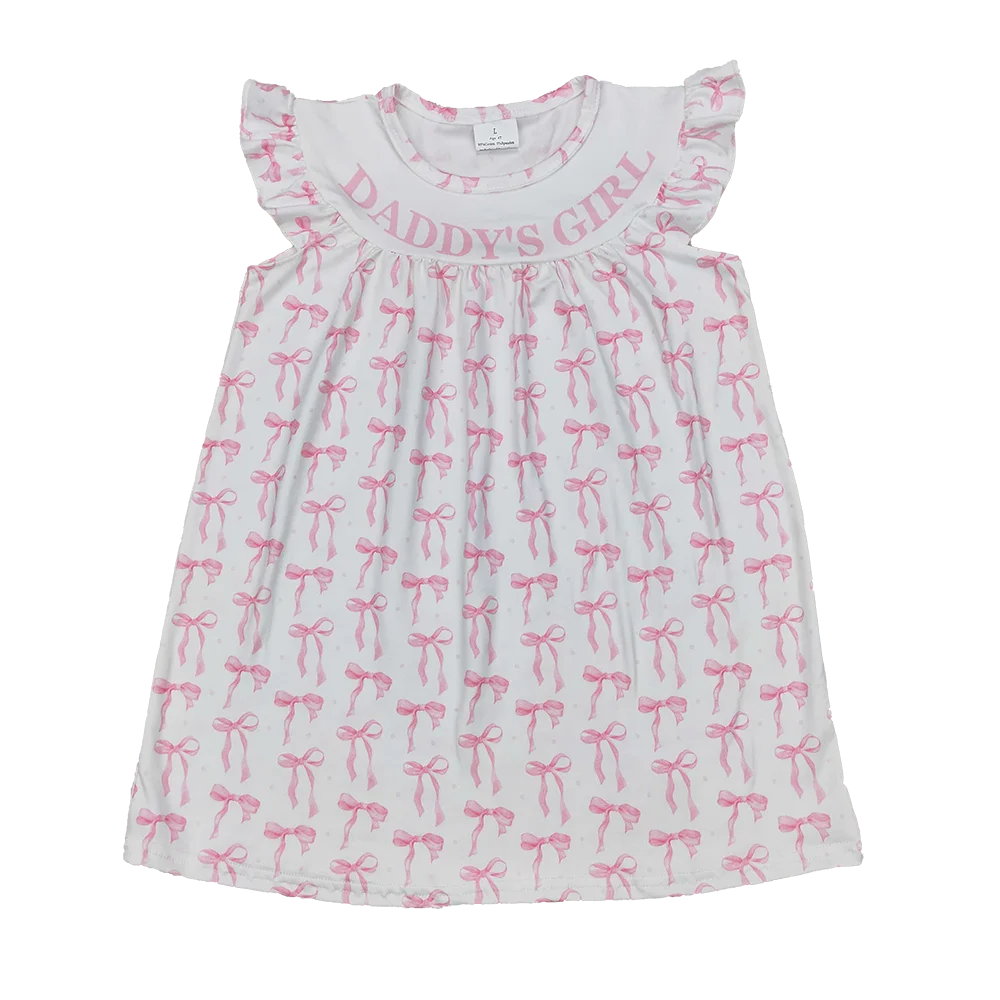 

GSD2054Baby Girls Summer Dress Baby Girls Daddy's Girl Bows Flutter Sleeve Knee Length Dresses