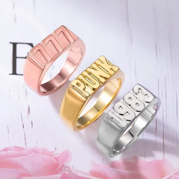 

Stereo Custom Date 3D Ring Personalized Stainless Steel Closed End Customizable Name Men's Jewelry Father's Day Gift For Dad