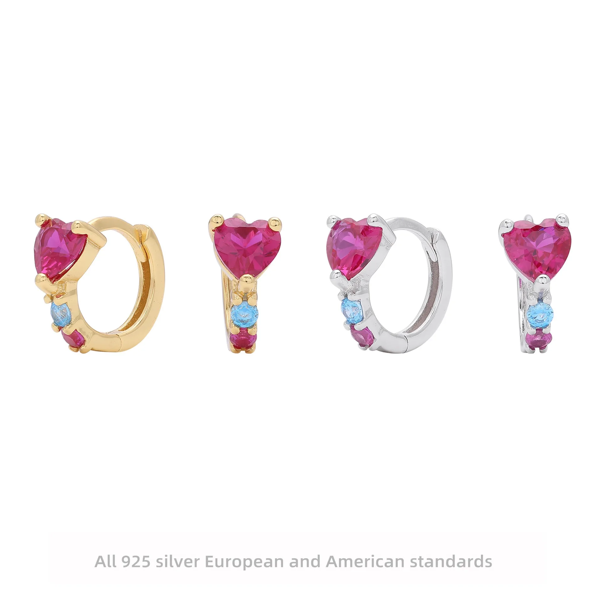 

S925 Sterling Silver Ruby Heart Stud Earrings Sweet Dainty Minimalist Jewelry for Women Elegant Everyday Gift Hypoallergenic