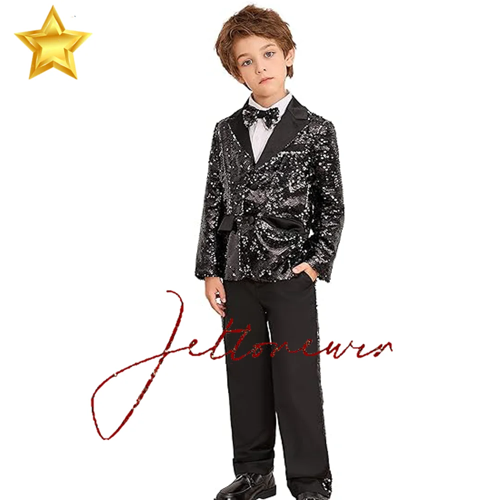 Fashion Boy's Suit Set Boys 2 Piece Sequins Formal Suit 2-16Y Wedding Tuxedo