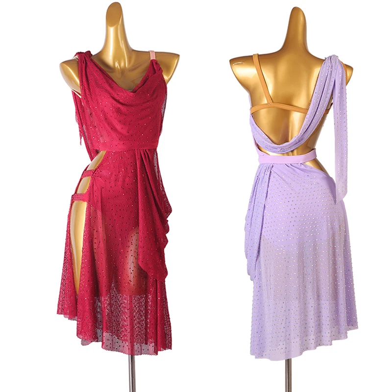 

High-End Latin Dance Competition Dress For Women Sexy Gauze Rhinestones Dress Professional Chacha Tango Latin Clothes DQL6541