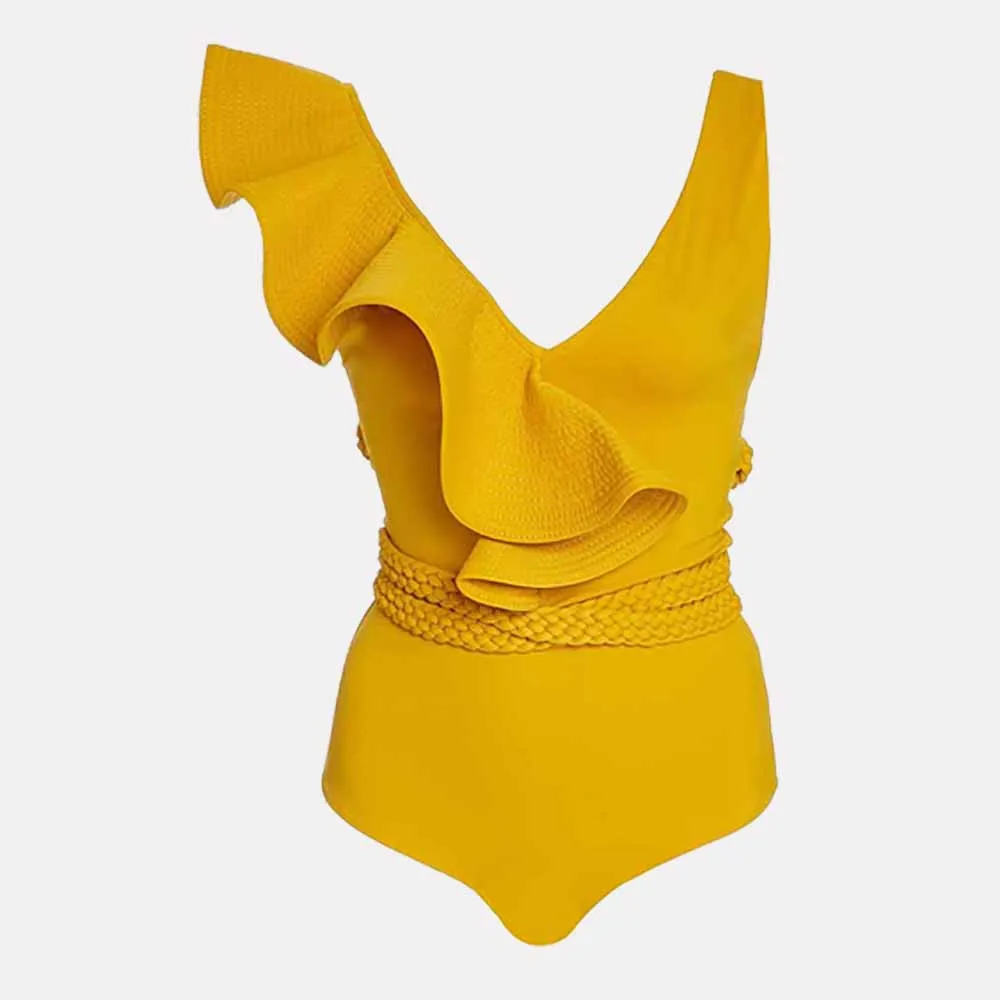 Maillot de bain une pièce, Triangle, à volants, décolleté plongeant en v, à la mode, pour femmes, vêtements d\'été, pour la plage