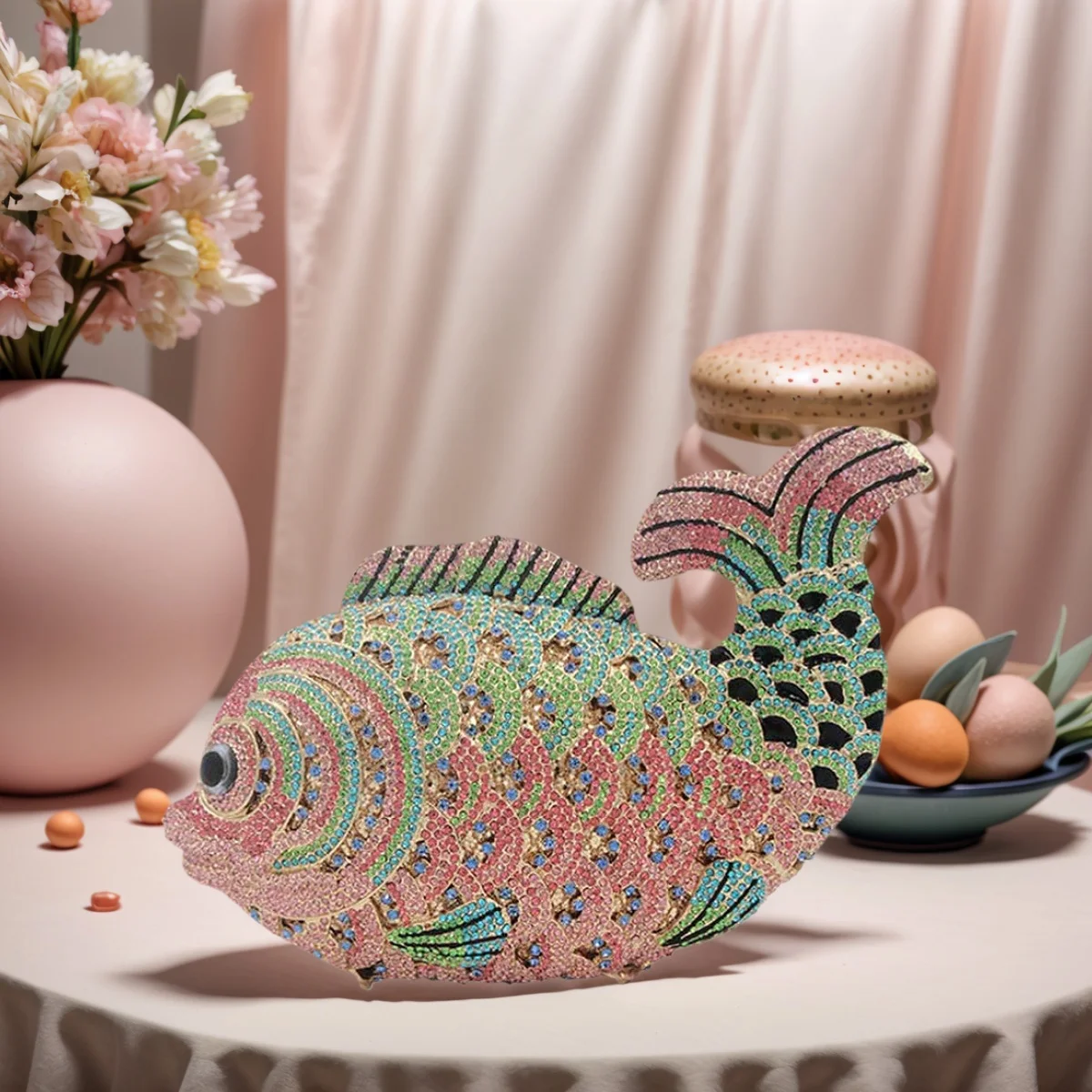 

Cute Women Fish Rhinestone Clutch Purse Chic Crystal Evening Bag Novelty Animal Party Handbag for Prom Cocktail