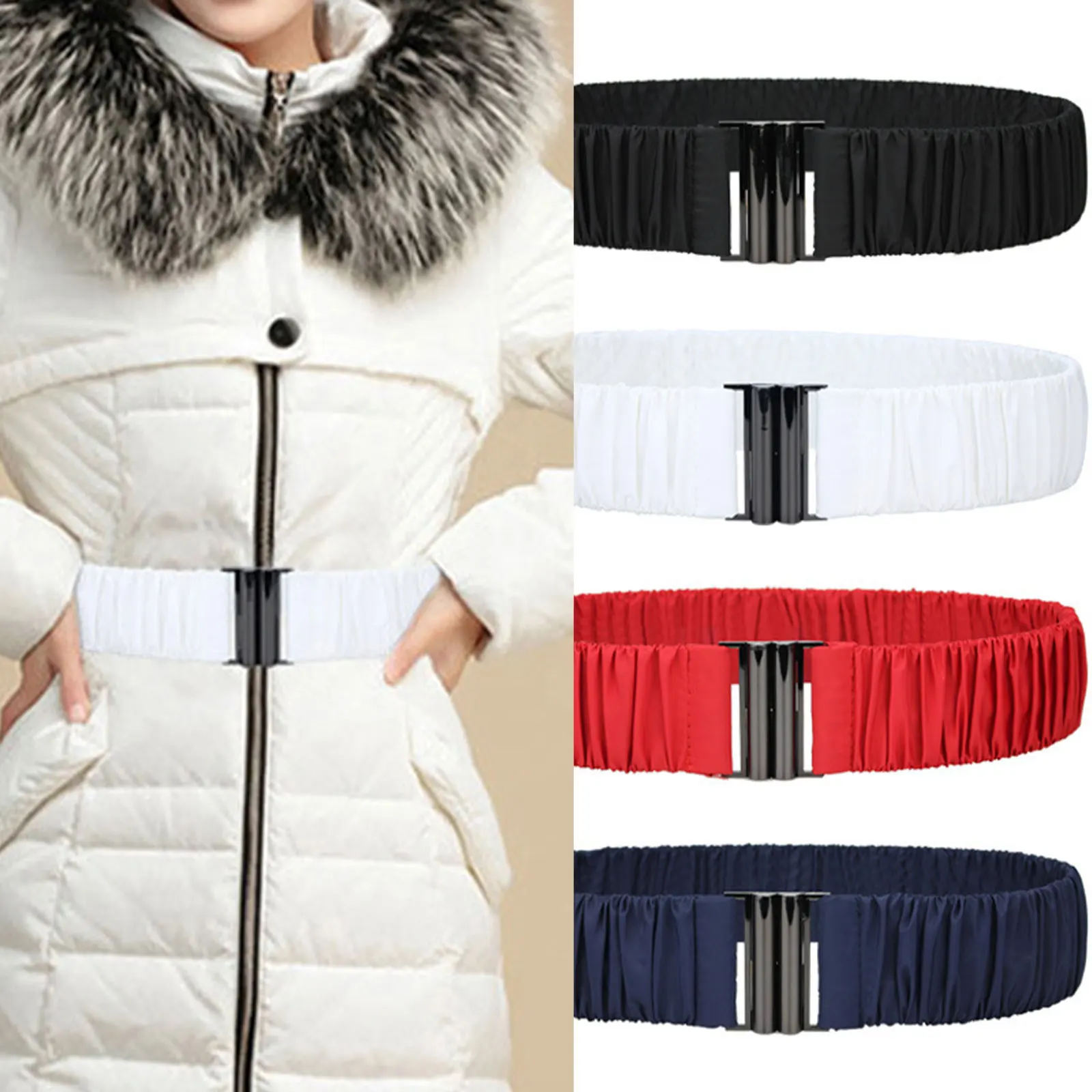 حزام خصر مرن أنيق قابل للتعديل، شريط مطاطي واسع للفساتين والسترات والمعاطف والسترات والسترات المزخرفة غير المزخرفة