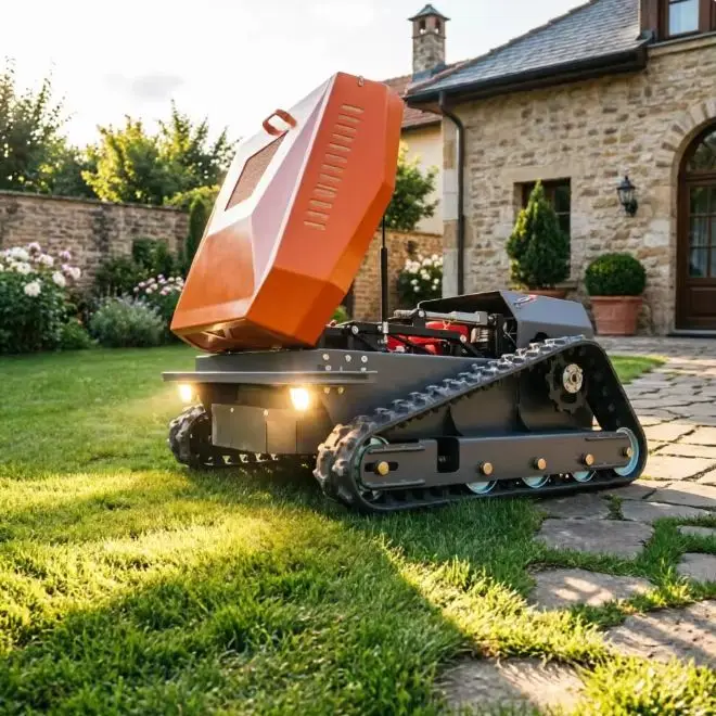 High-Horsepower Twin-Cylinder Tracked Smart Lawn Mower - Remote Control All-Terrain Outdoor Garden Care Robot