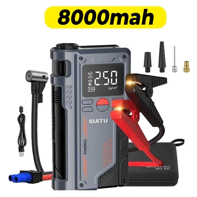 Démarrage de saut de voiture 4 en 1, avec compresseur d'air 150psi, chargeur Booster Portable 8000mAh, carburant 1000A, caméra de démarrage de batterie de voiture