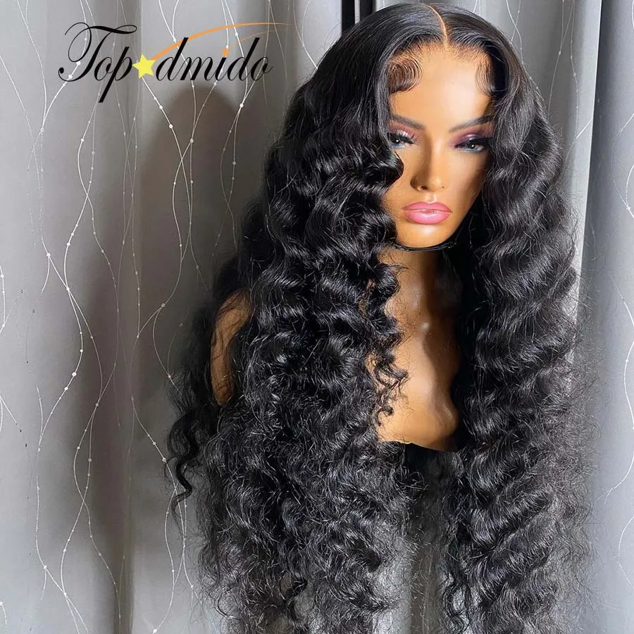 Topodmido Deep Wave Peuvain Hair 13x4 Lace Front Wig with Baby Hair Human Hair Glueless 4x4 Transparent Lace Closure Wigs