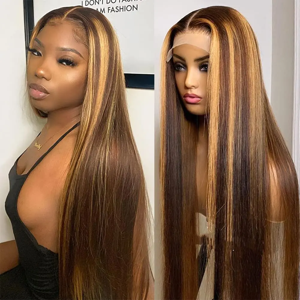 

220 Density Highlight Wig 360 Bone Straight Full Lace Front Human Hair Wigs 30 40 Inch Colored Ombre Raw 13x6 Lace Frontal Wig