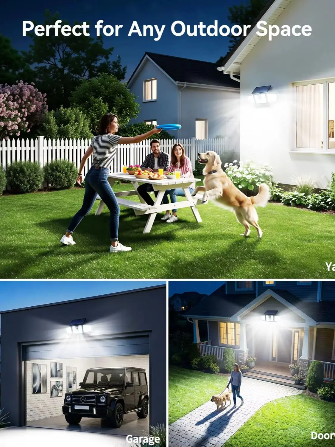 1/2 Stück Solar‑Flutlichter, 210‑LED‑Bewegungsmelder‑Außenleuchten, wasserdichte Solar‑Bewegungsleuchten für den Außenbereich, 3 Köpfe 300°‑Weitwinkel‑Sicherheitsleuchten für Hof, Terrasse, Garage und