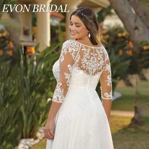Imagen 2 del producto EVON-vestido De novia De gasa con cuello en V, traje De novia De corte en A con mangas 3/4, personalizadoEVON BRIDAL civil 3/4 mangas más tamaño vestido de novia para la novia cuello en V de gasa vestido de novia roba