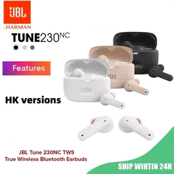 JBL TWS Wireless Bluetooth Headset, Headset para jogos esportivos, Canhão baixo com microfone, Tune 230NC, versão Hong Kong