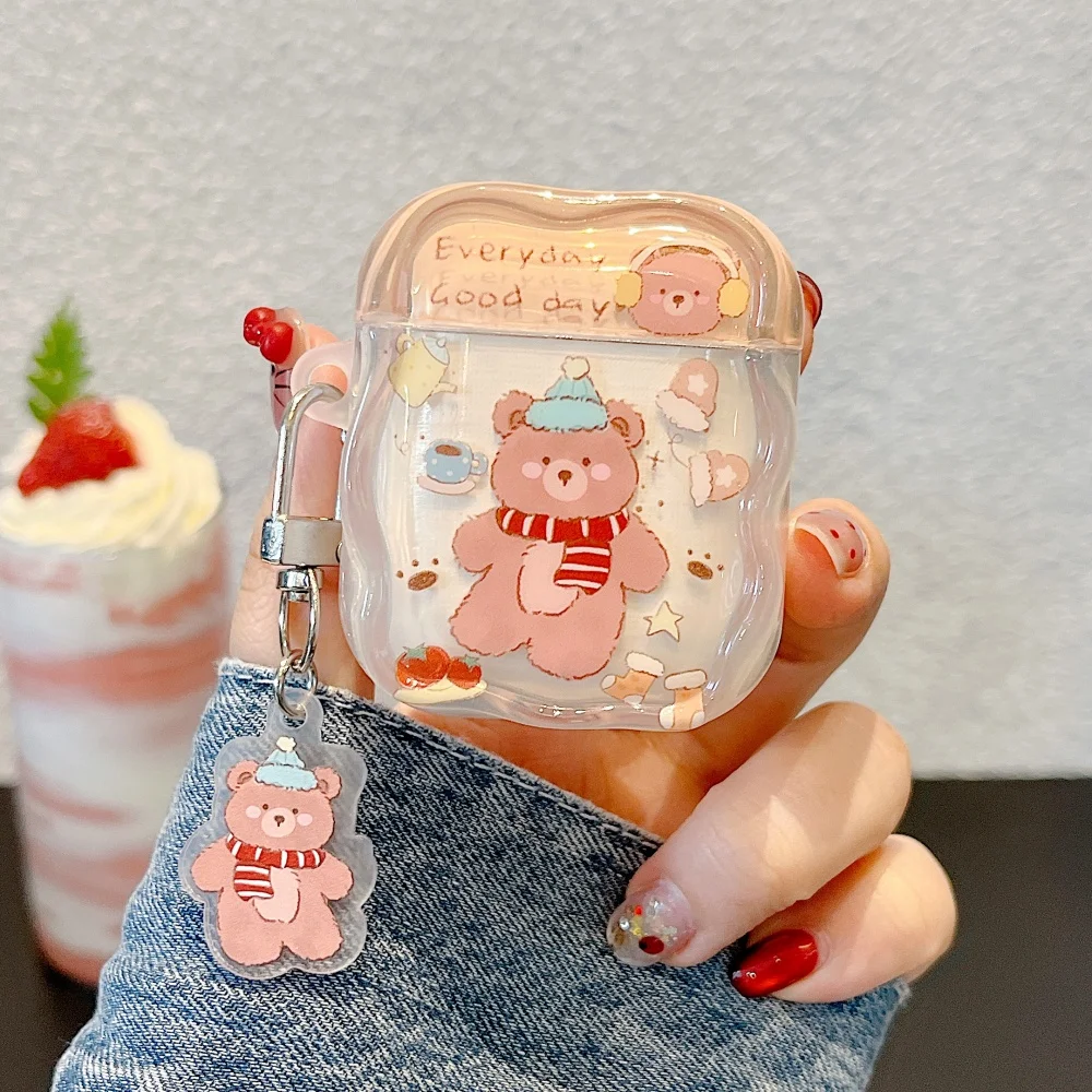 

Autumn and winter illustration bear headphone protective case,suitable for AirPods4/3/2Pro/2/4,with pendant, new protective case