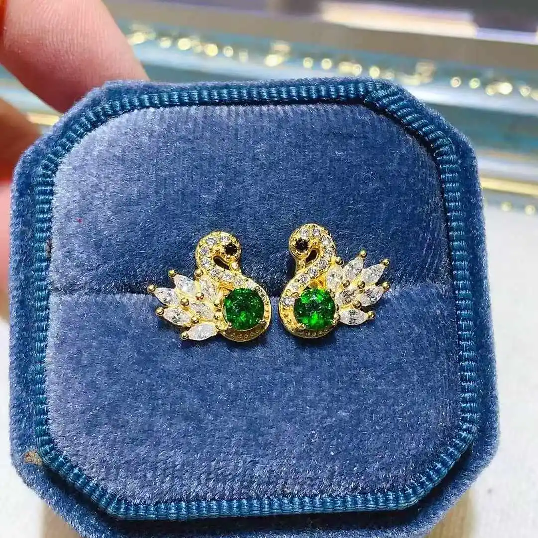 

KJJEAXCMY natural gemstone ladies' luxury diopside bird earrings, new 925 sterling silver inlay, give girlfriend a gift