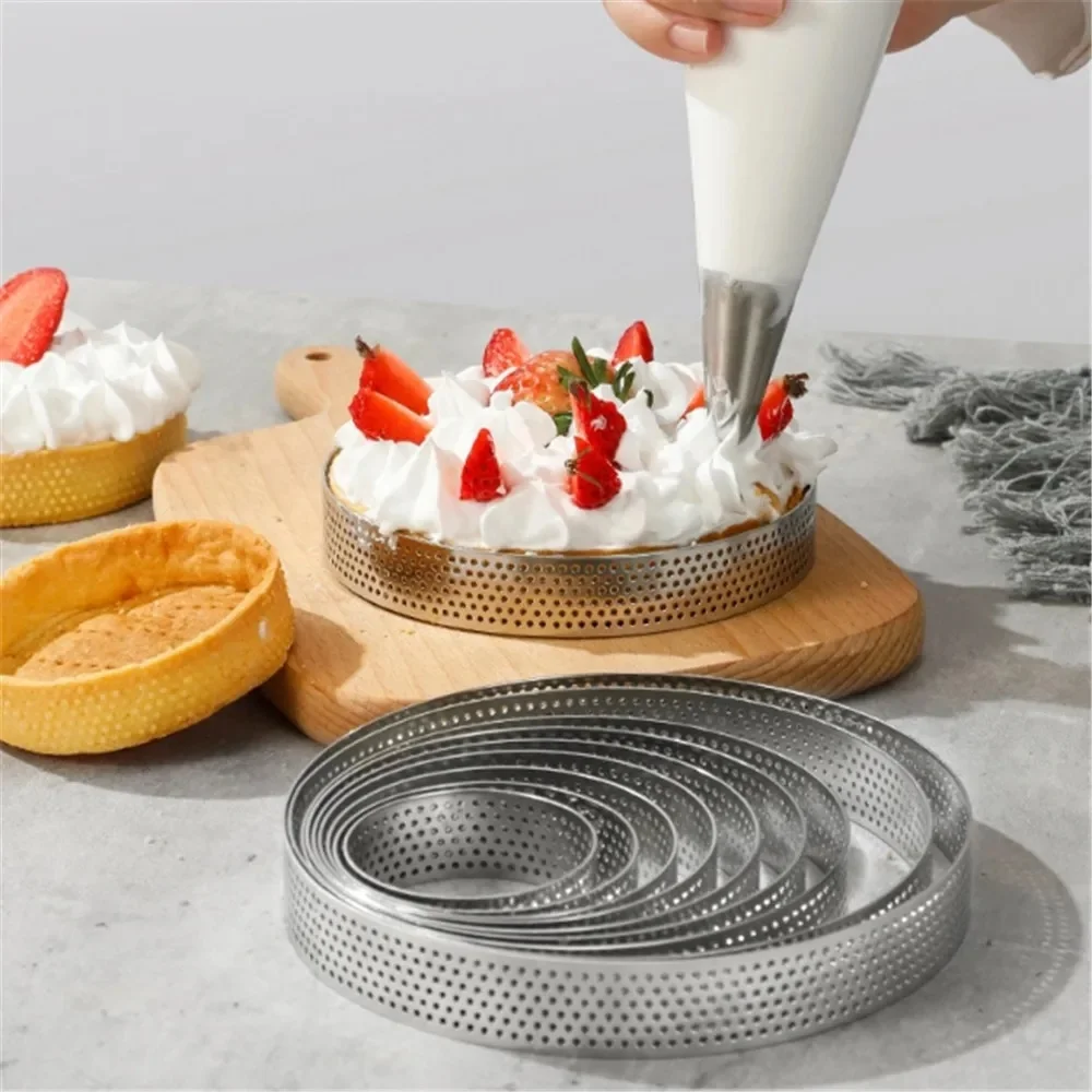 Moule à gâteau en Mousse en acier inoxydable, résistant à la chaleur, rond perforé, anneau à tarte, biscuits, pâtisserie, coupe-cercle, outils de cuisson