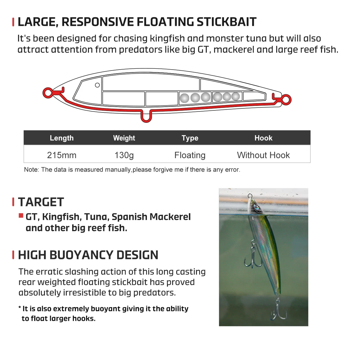 NOEBY Tobiuo – Stickbait flotante para pesca de atún y GT - imagen 4