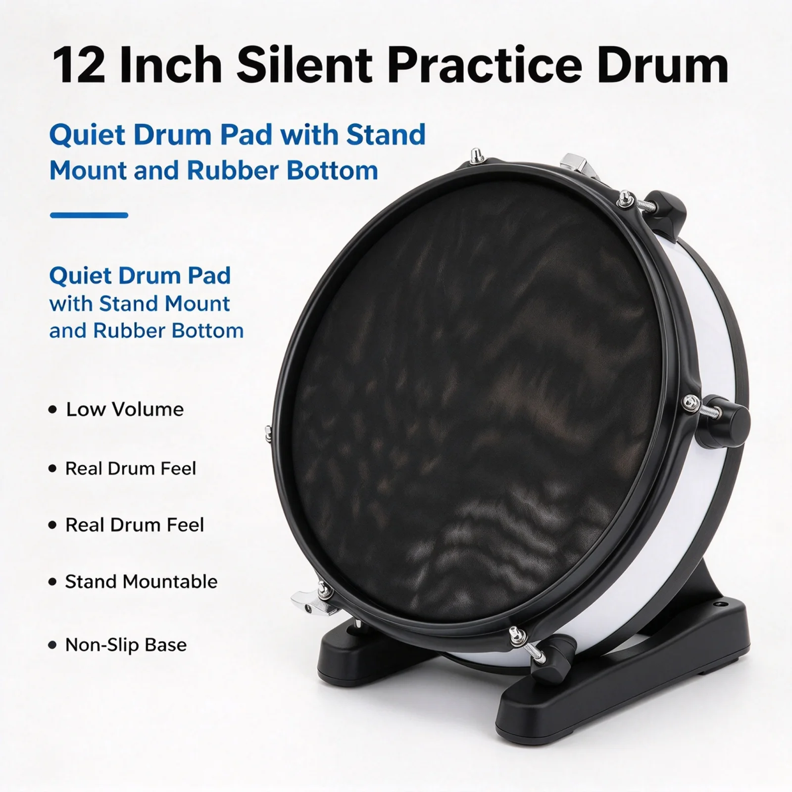 12Inch Silent Drum Practice Pad Snare Percussion Pad Quiet Training Mat for Beginner Music Students Kids Drummer Practice